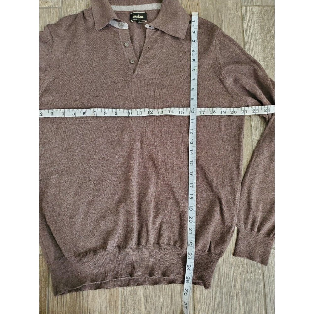 Neiman Marcus Mens Merino Wool Brown Collared Pullover Sweater In Size Small - Picture 4 of 6
